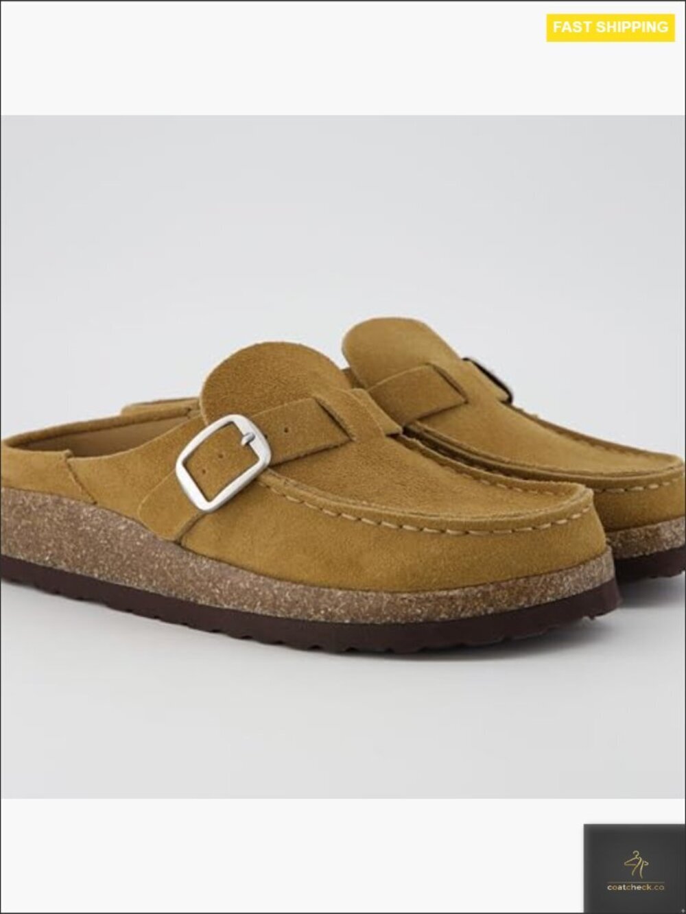 Genuine Leather Suede Mule Clogs with Cork Footbed Buckle Strap Comfort - Picture 5 of 7